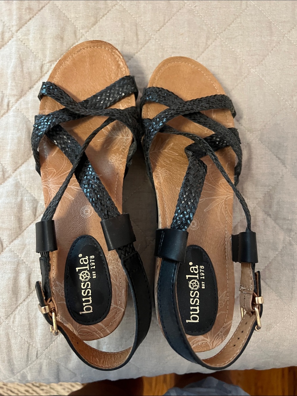 bussola Black Braided Leather Strap Women's Sandals